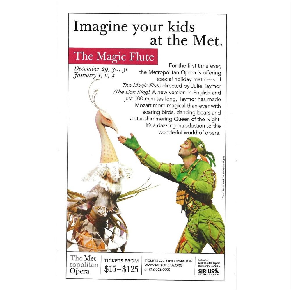 The Magic Flute Metropolitan Opera New York City Kids Met 2000s Print Ad